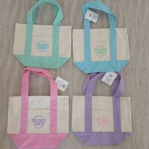Set of 4 Trader Joe's Mini Pastel Canvas Totes - New with tags
